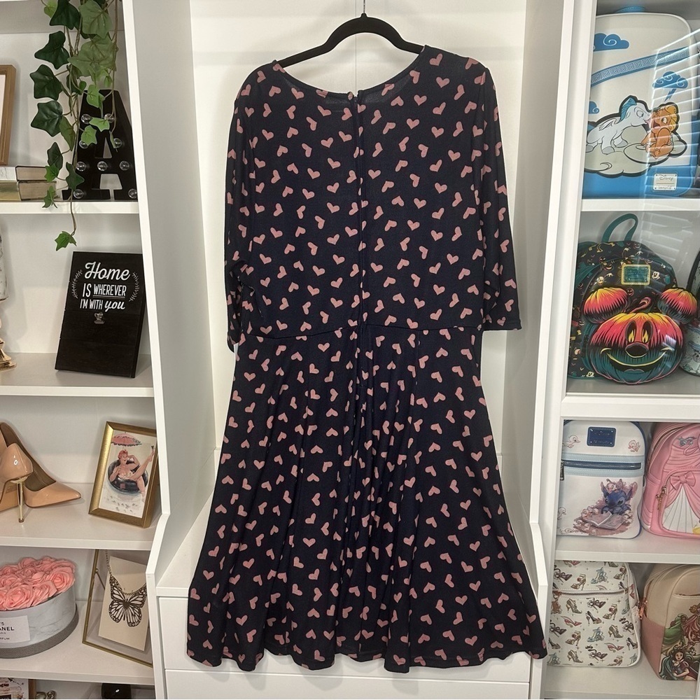 Unique Vintage Knit Navy Dress Pink Hearts Size 3x/20 Retro 50s Valentines Day - Picture 3 of 8